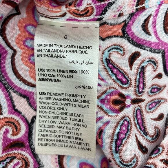 Chicos Linen Blouse Art Deco Print Pink & Purple Small - Picture 9 of 10